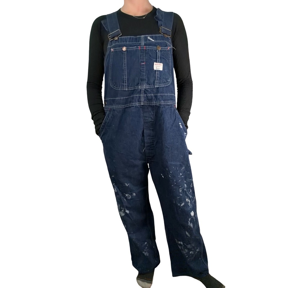 Vintage Big Mac dark denim carpenter paint spattered‎ overalls. 40"